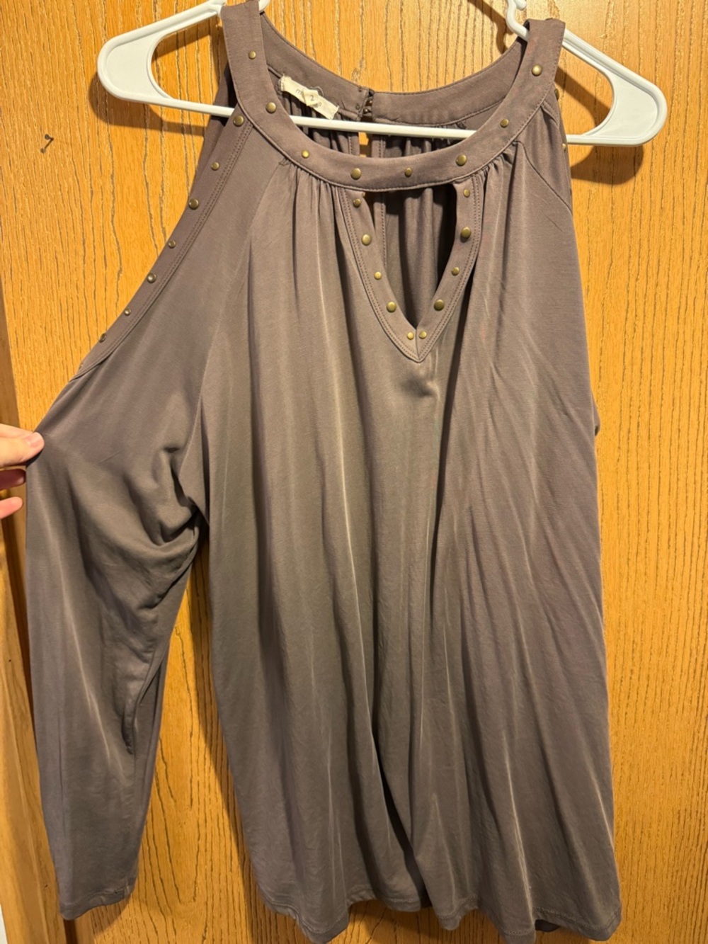 Maurices Taupe Button-Accent Cold Shoulder Top